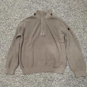 English Laundry Men's Beige Quarter Zip Sweater with Brown Elbow Patches